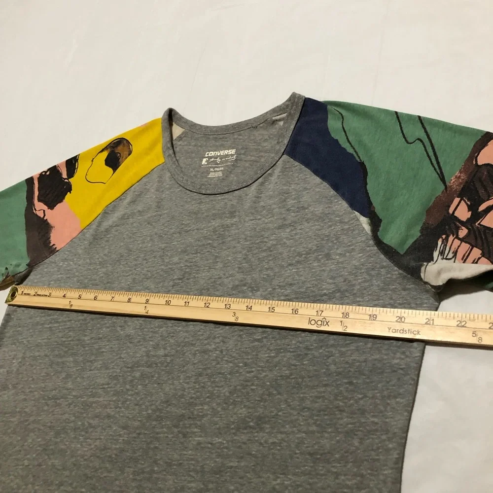 Converse Women’s Graphic Print 3/4 Sleeve Raglan Baseball Grey T-shirt XL - Picture 5 of 11